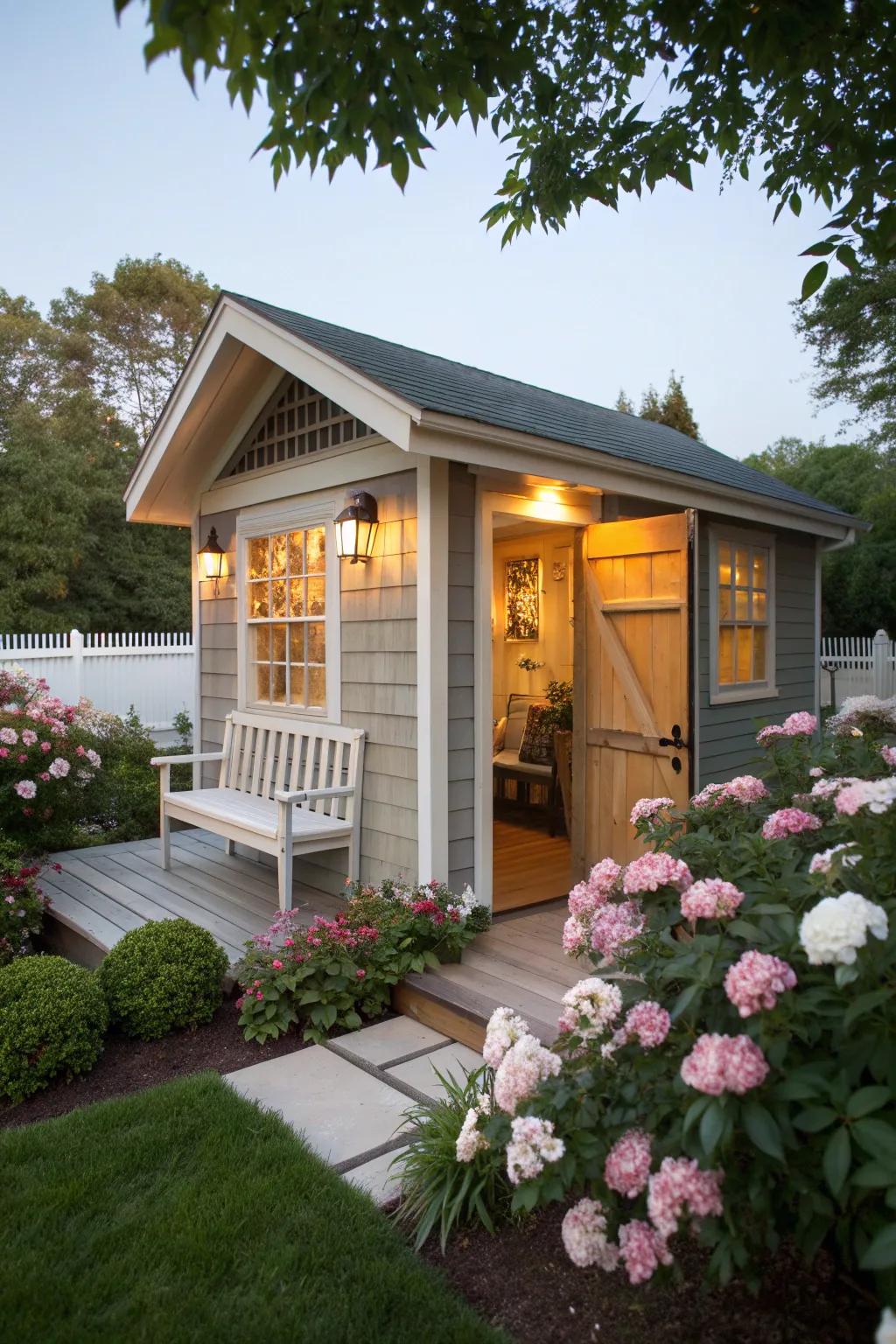 A porch adds charm and functionality to your shed.