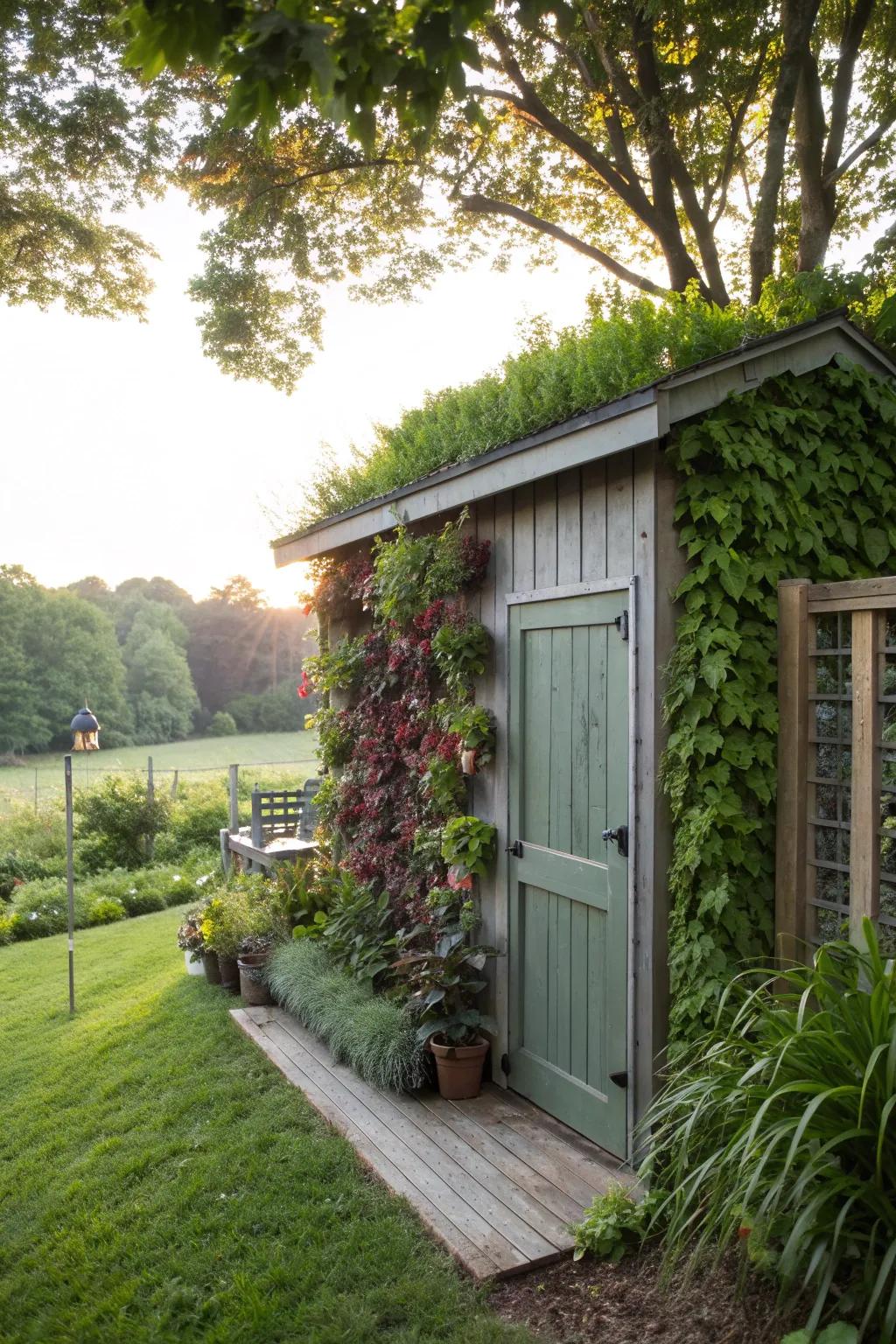 Vertical gardens add greenery and freshness to your shed.