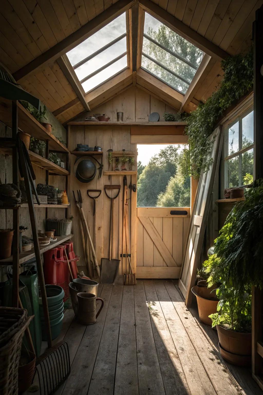 A skylight brings natural light into your shed.
