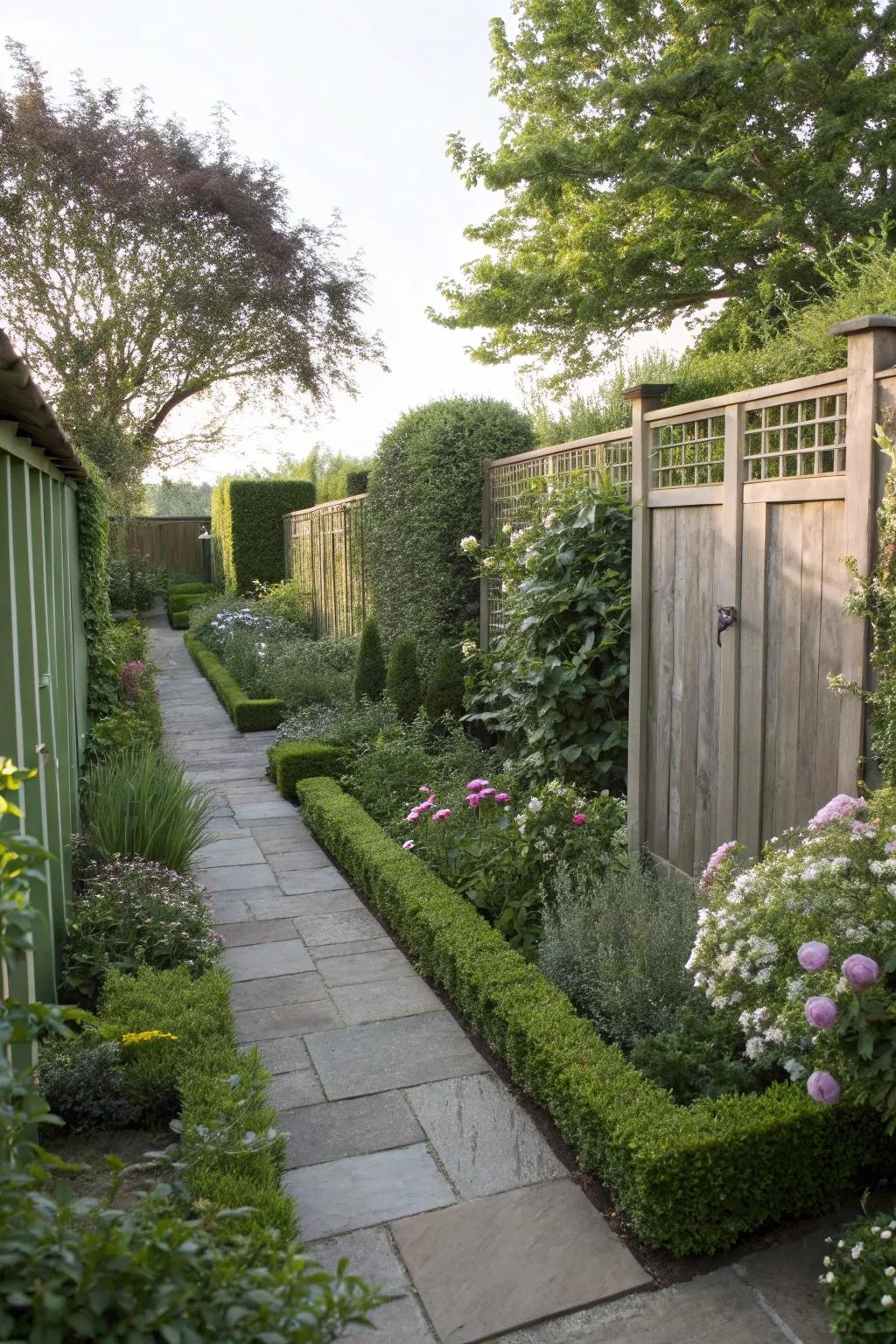 Privacy elements create a secluded oasis in a small garden.
