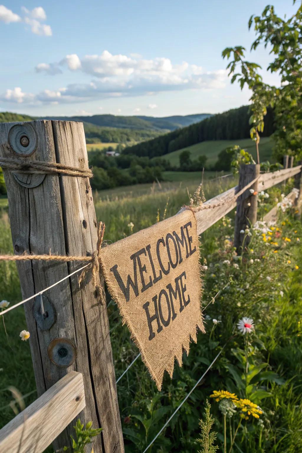 A rustic sign exuding warm, country charm.