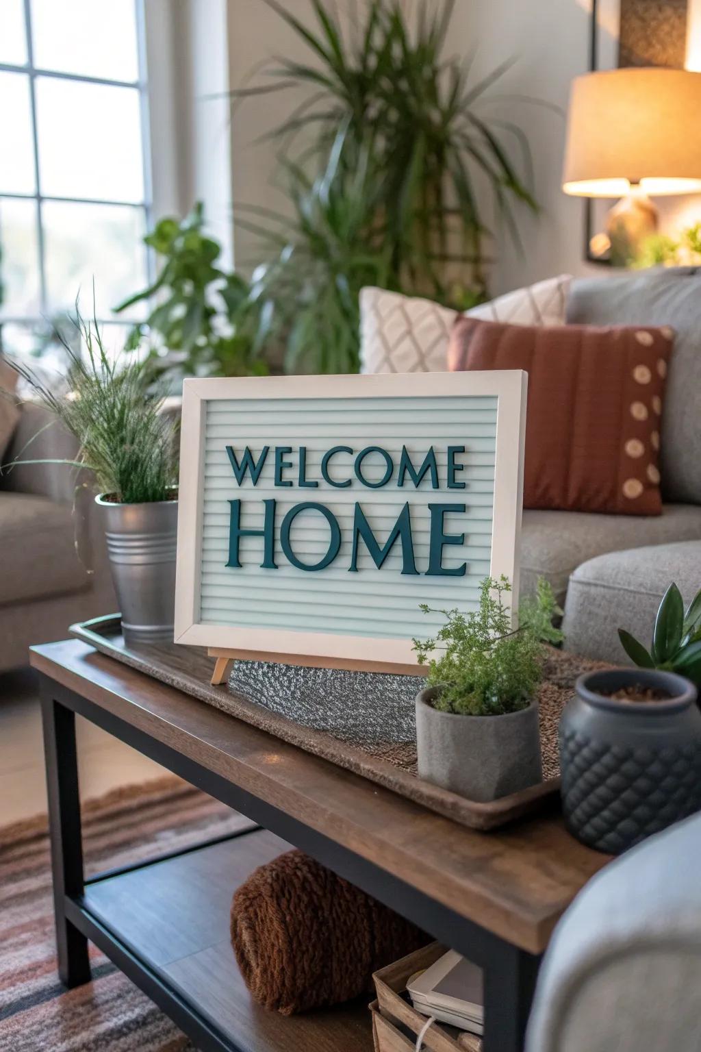 A humorous sign that adds joy to the welcome.