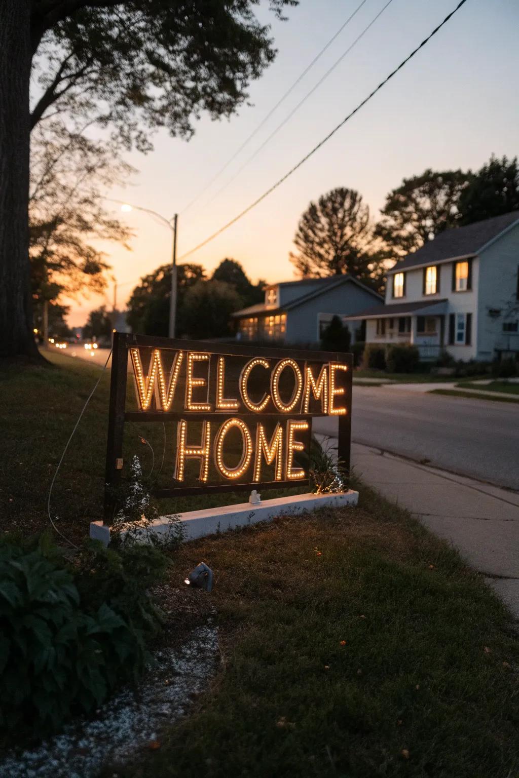 A glowing sign that creates a magical welcome.