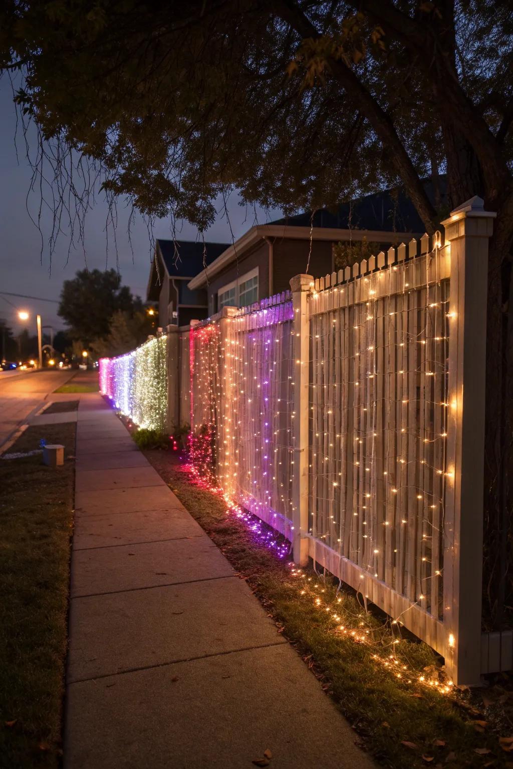 A curtain of lights adds drama and enchantment to your fence.