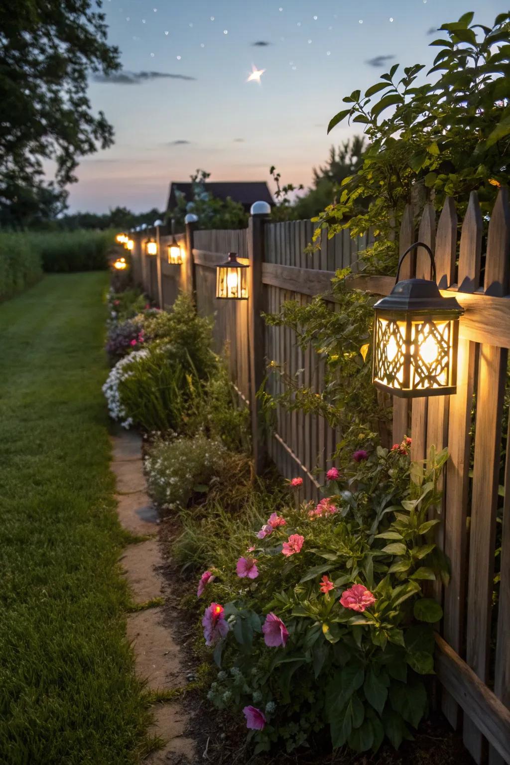 Eco-friendly solar-powered lights brighten this festive fence.