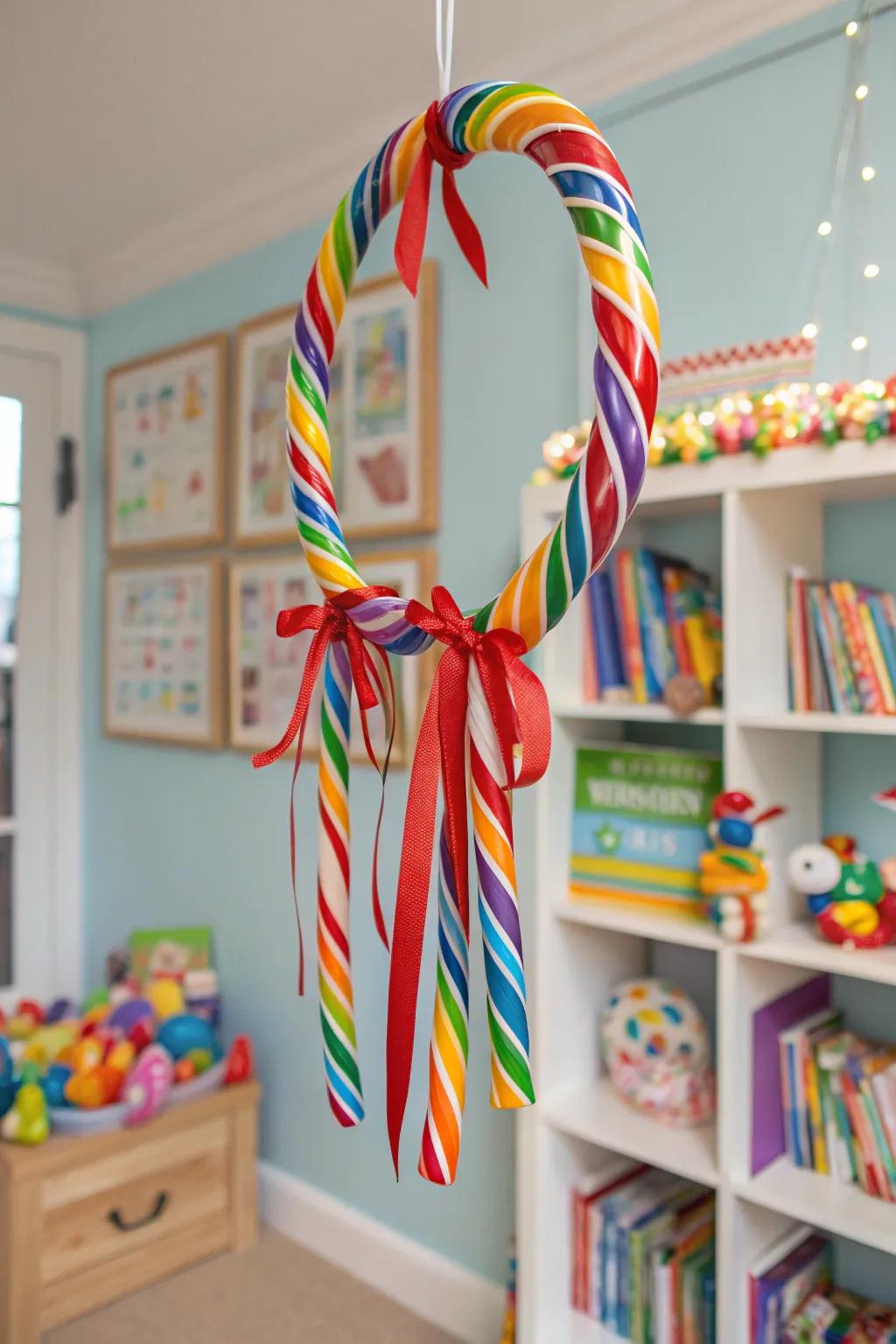 A rainbow explosion of color in this festive wreath.