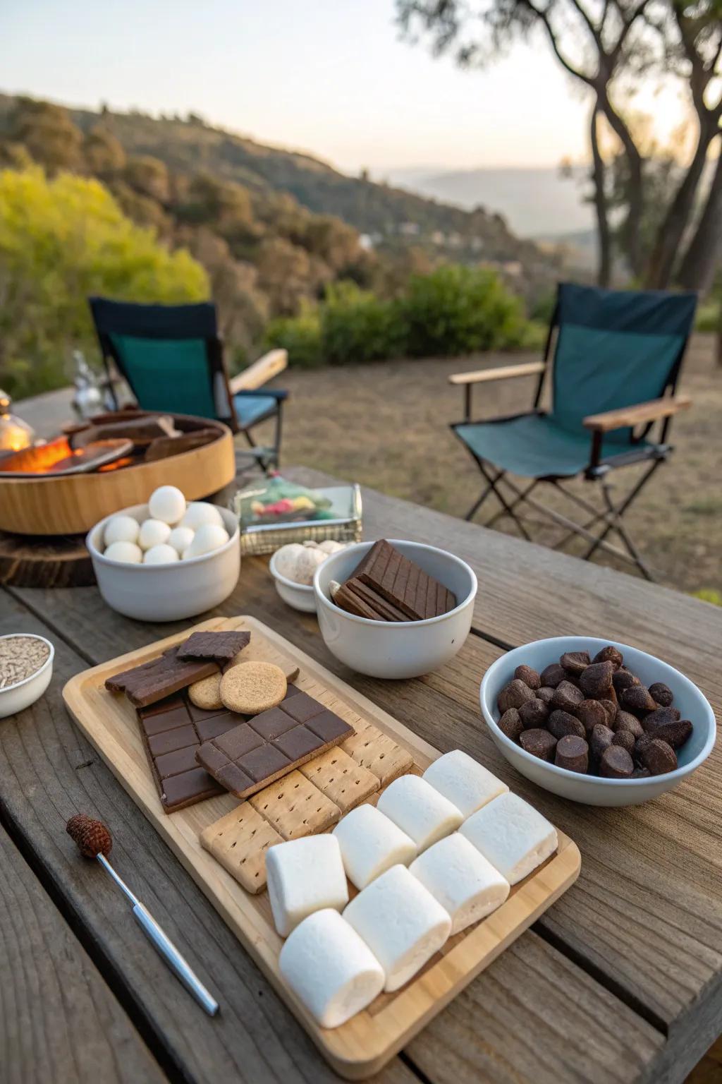 A DIY s'mores station offering a sweet ending to a picnic.
