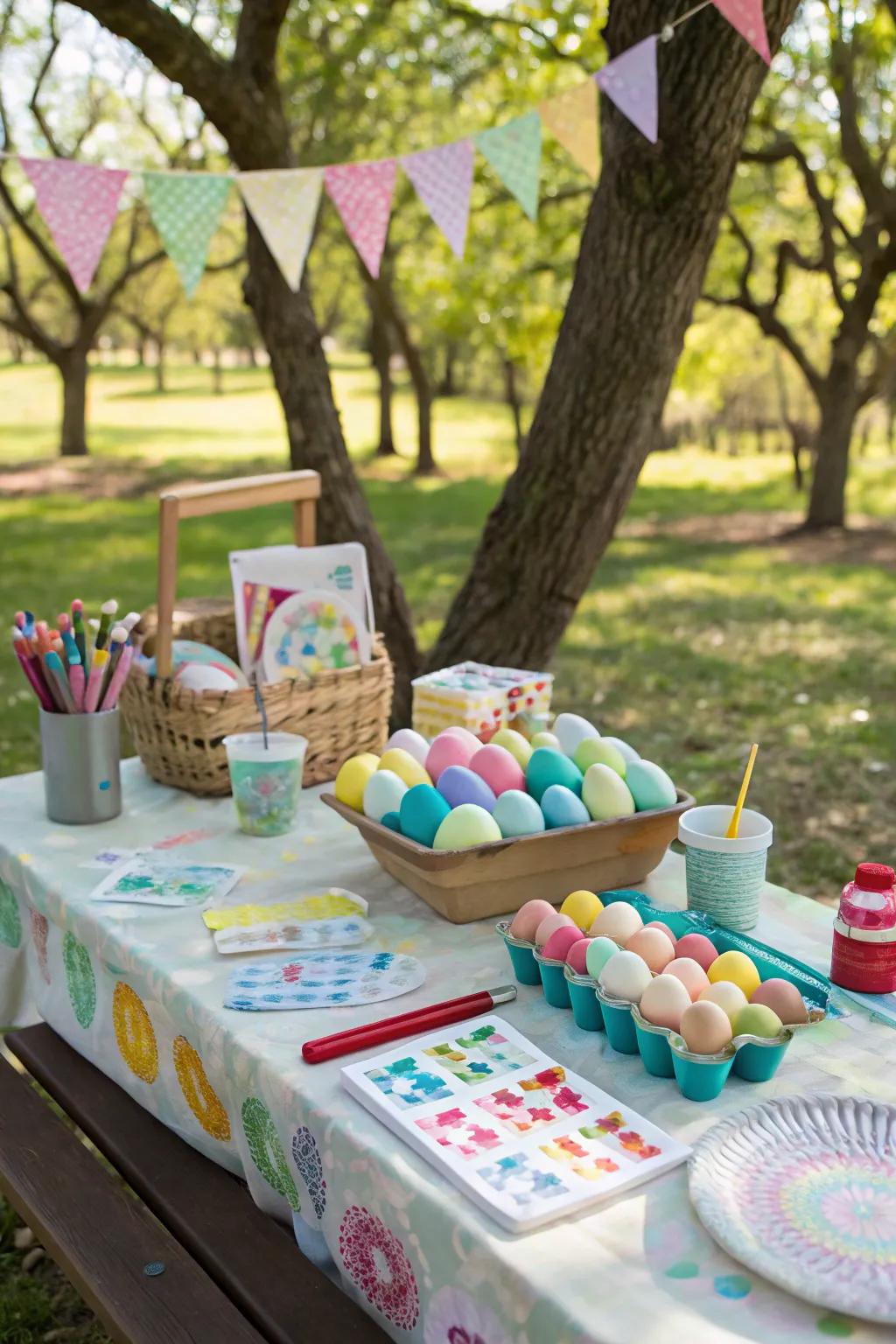 An Easter craft corner inviting creativity at a picnic.