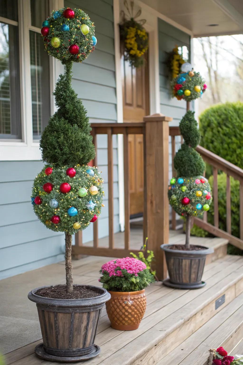 Topiaries add structure and elegance to your porch decor.