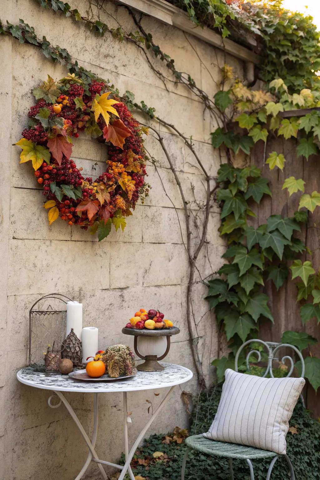 Wreaths add a welcoming touch to outdoor walls.