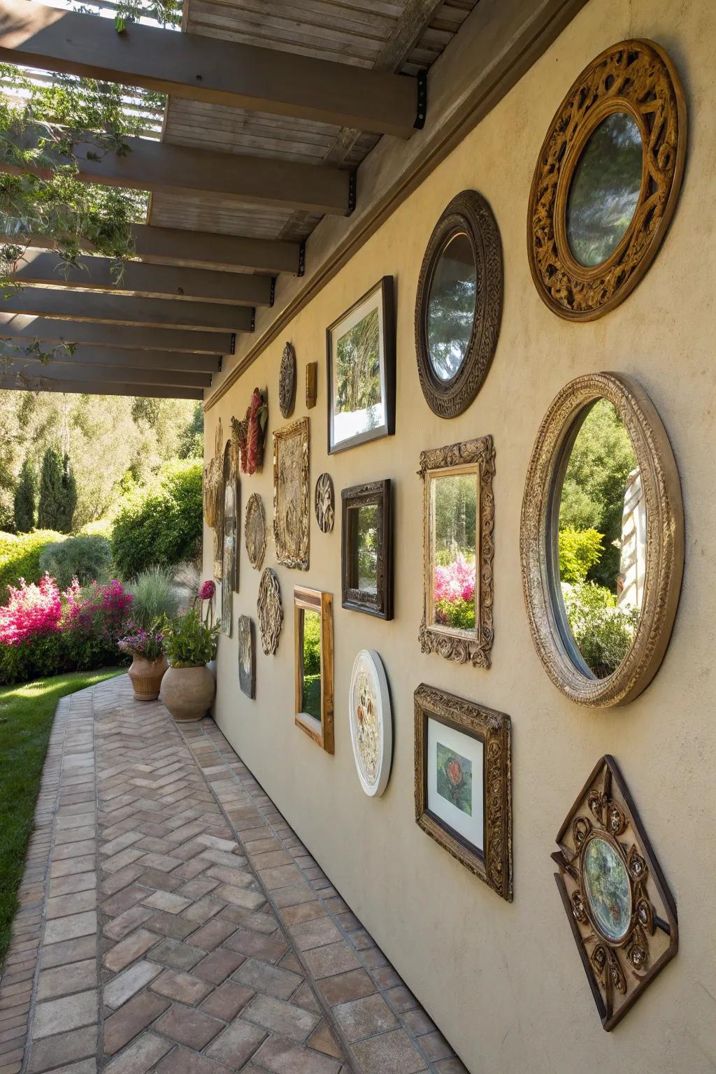 An outdoor gallery wall adds character and flair.