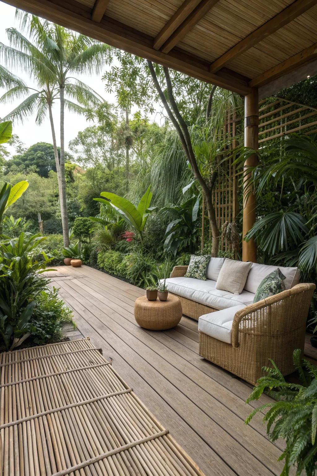 Eco-friendly bamboo adds a touch of the exotic to your patio.