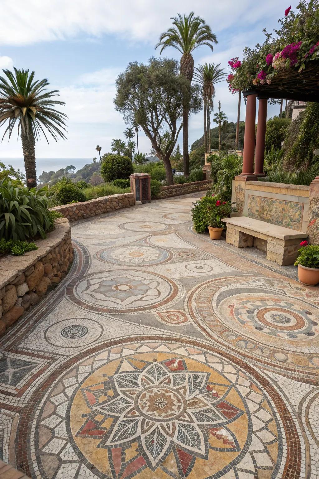 Add artistic flair with a stunning sand and stone mosaic.