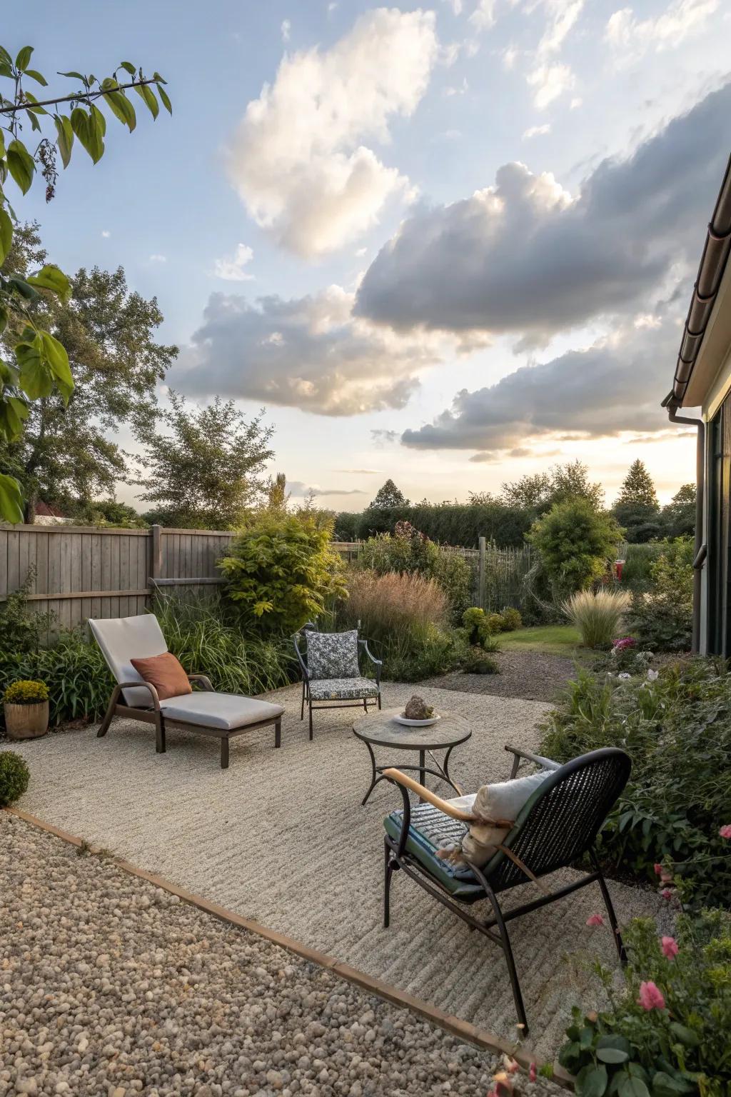 Create a flexible outdoor space with pea gravel patios.