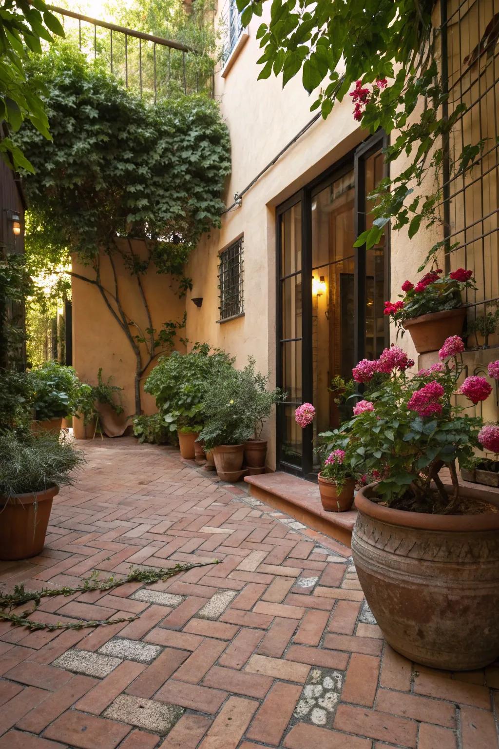 Compact clinker bricks provide a durable and charming floor.