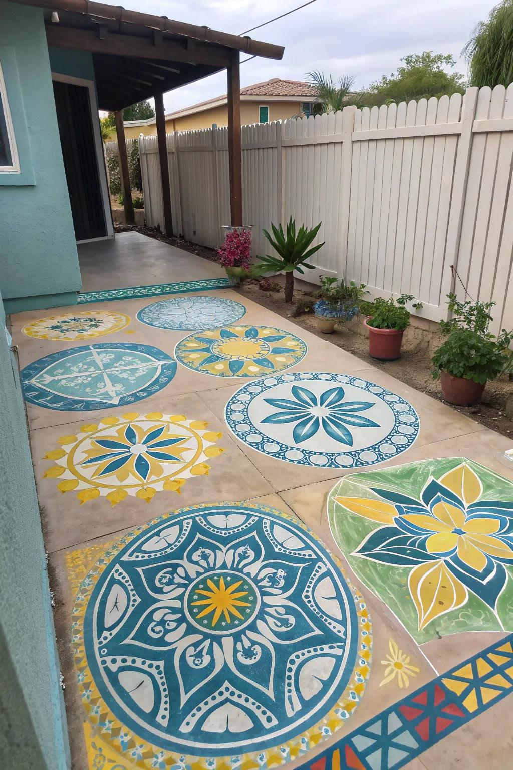 Revive your patio with DIY painted concrete designs.
