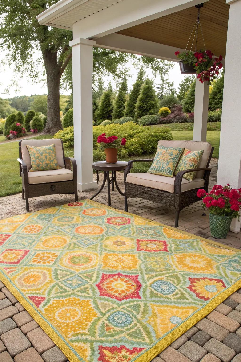 Use outdoor rugs to instantly enhance your patio's aesthetic.