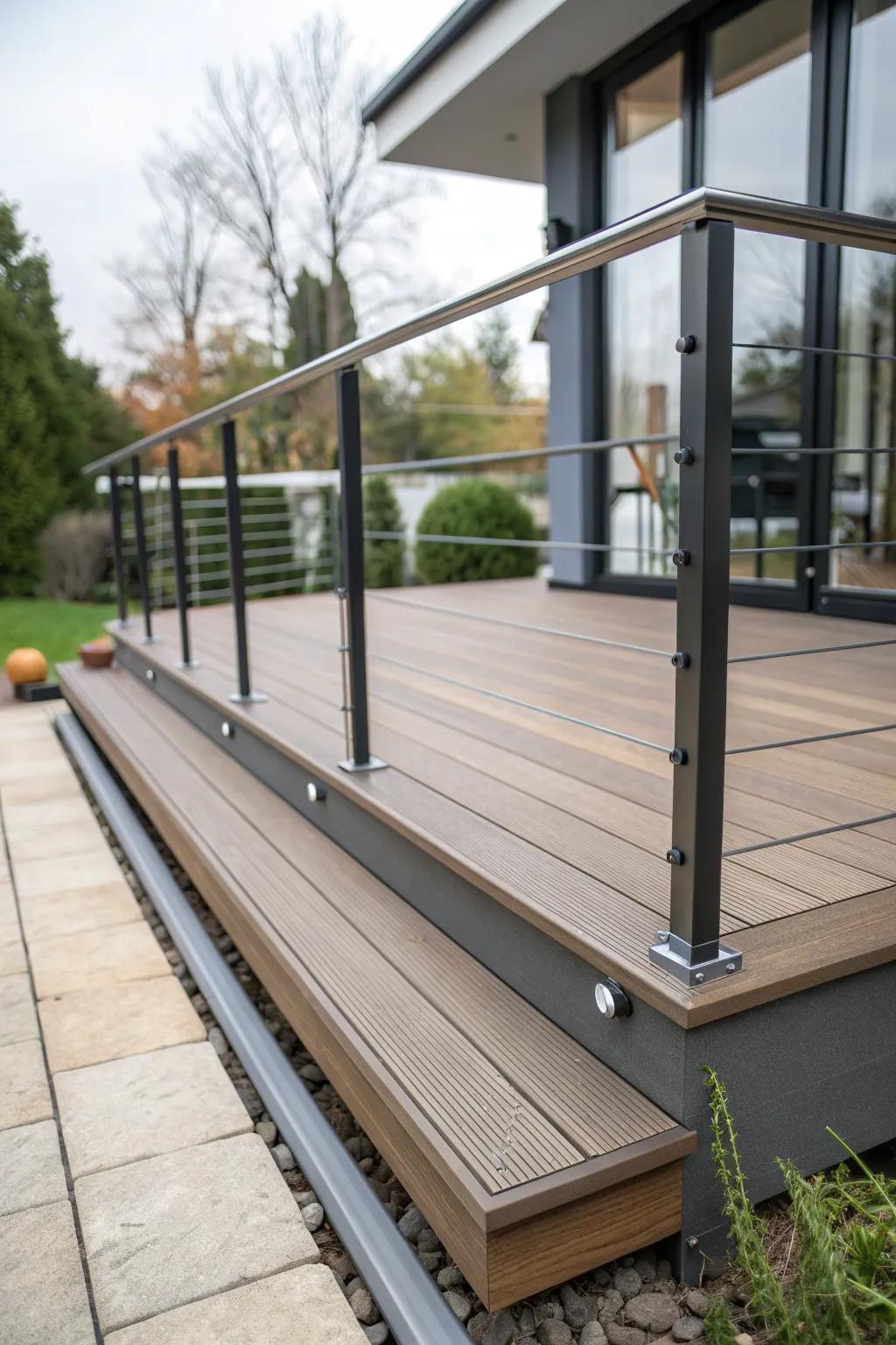 Mixing materials adds depth and modern flair to your deck.