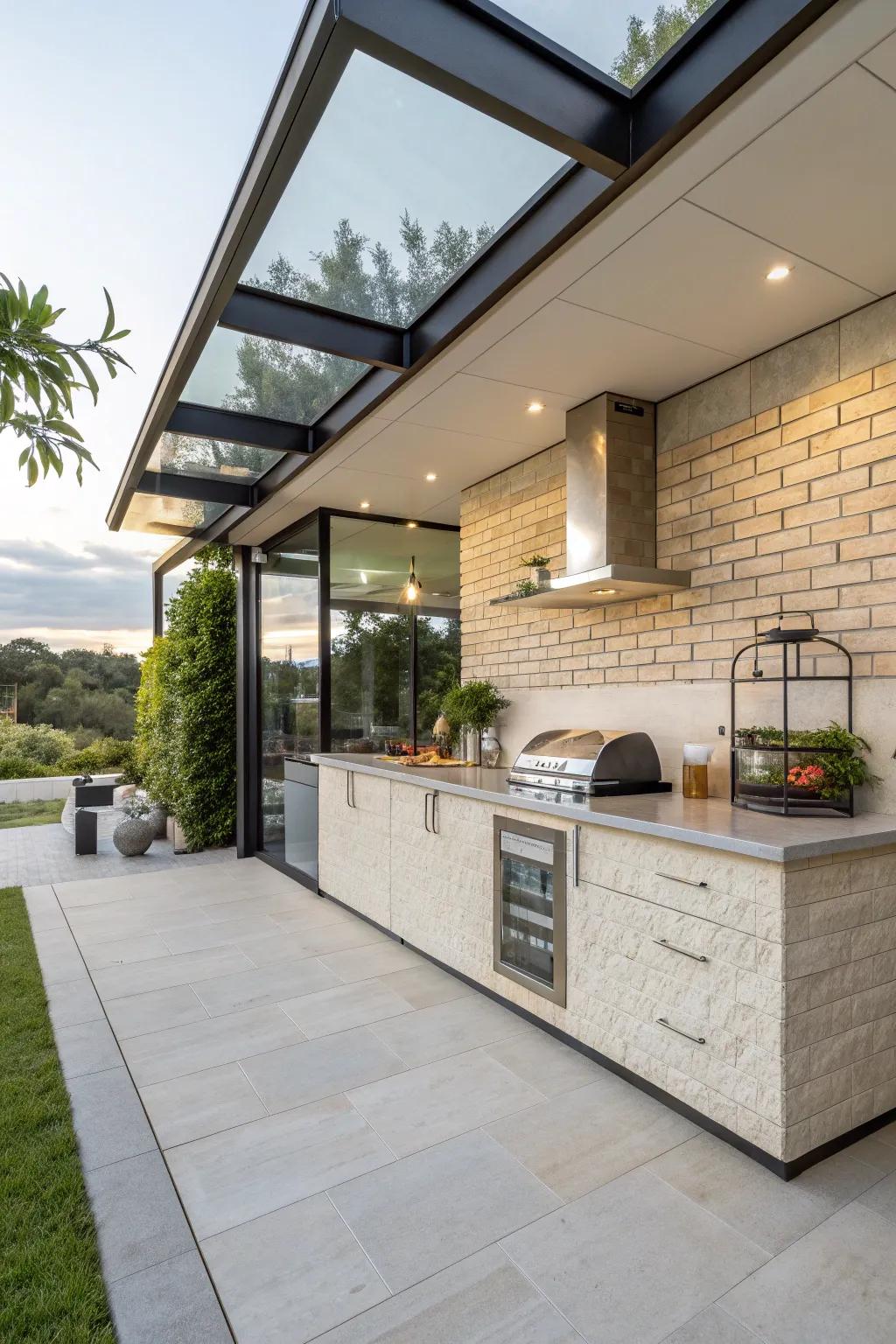 Mixed materials creating a modern outdoor kitchen vibe.