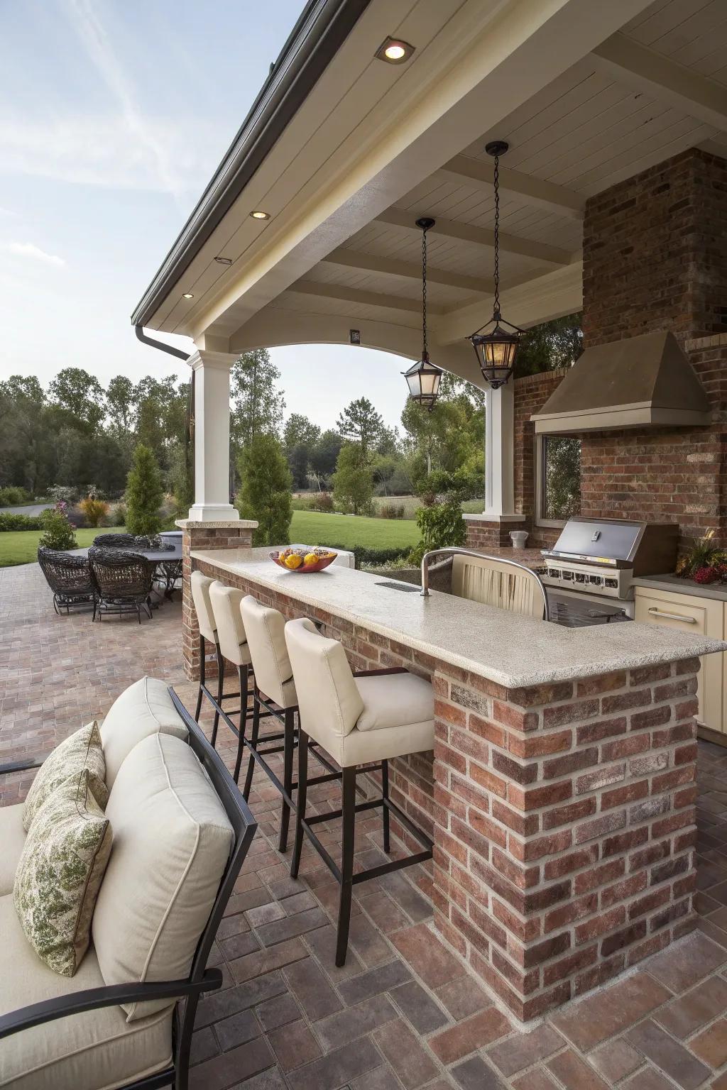Elegant brick bar perfect for outdoor entertaining.