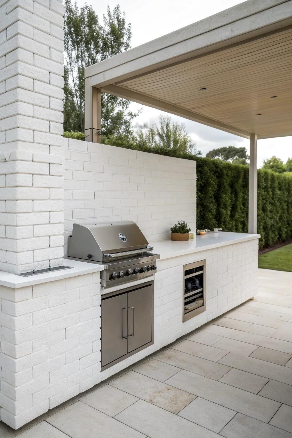 Minimalist retreat with sleek white brick design.