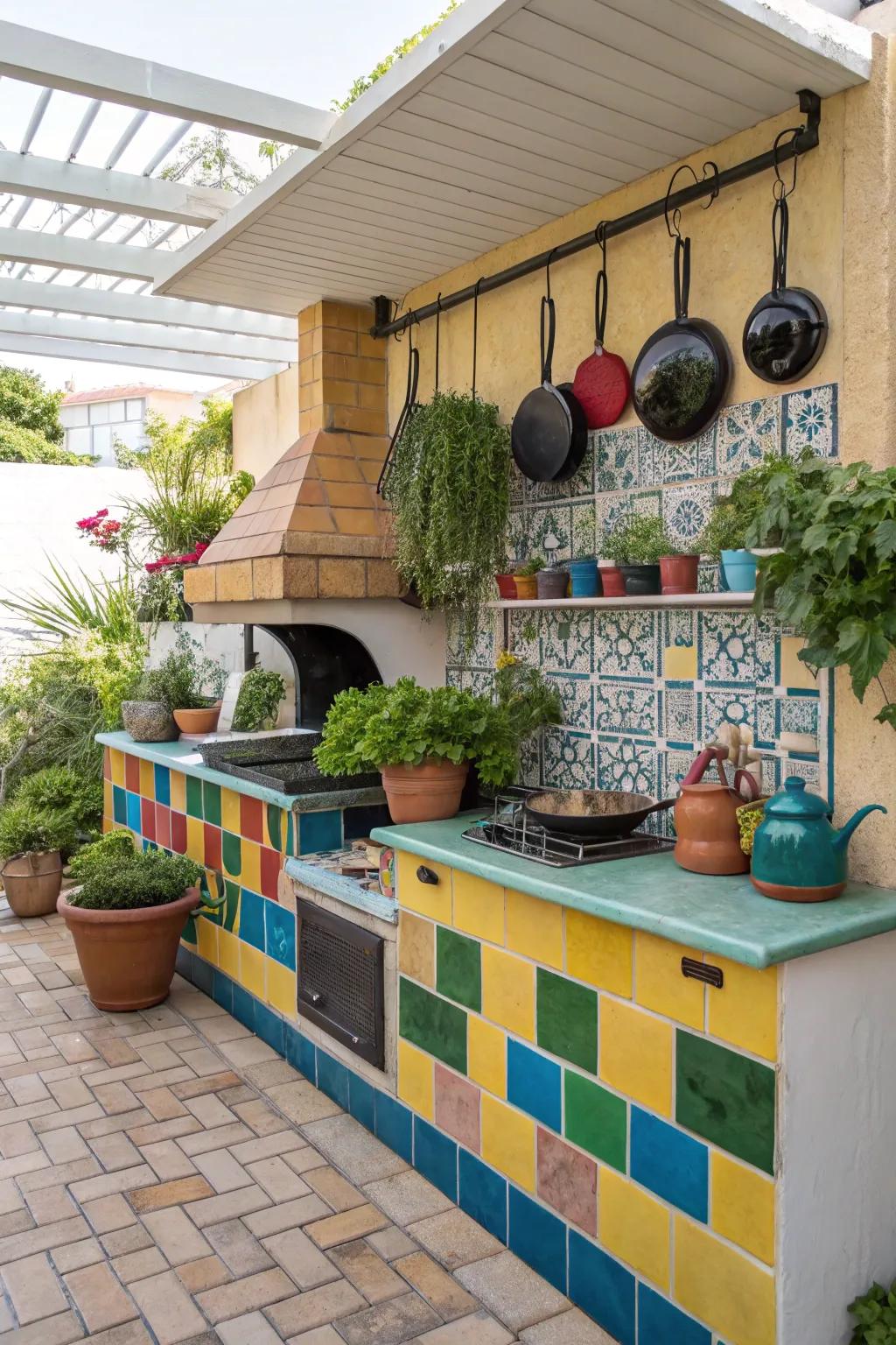 Eye-catching colorful brick patterns add character.