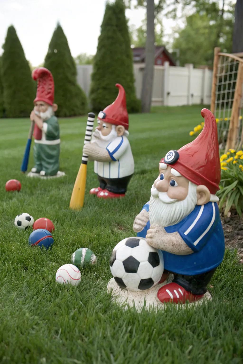 Show your sports spirit with gnomes and their gear.