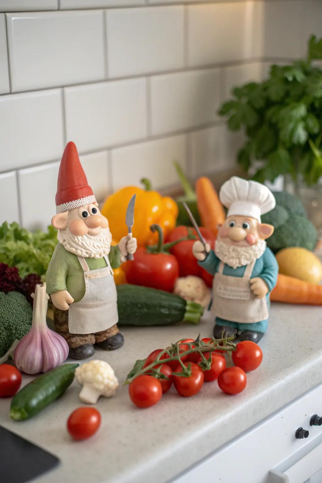 Cook up fun with chef gnomes in the kitchen.