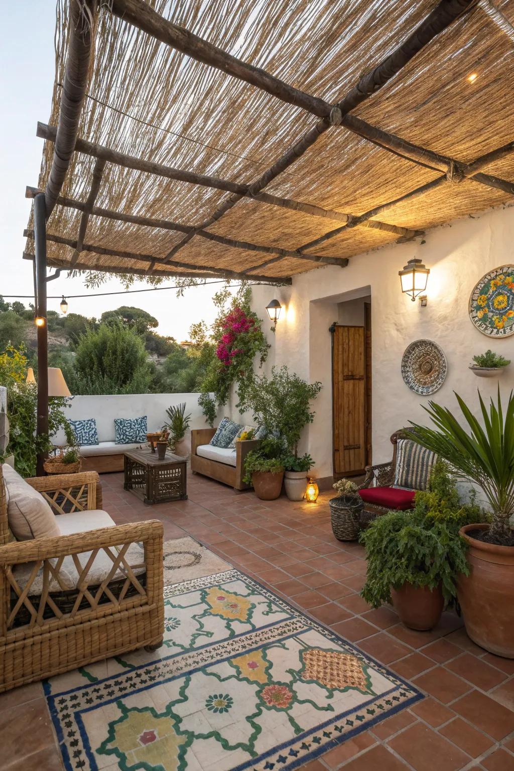 Reed roofs provide a Mediterranean ambiance and shade.