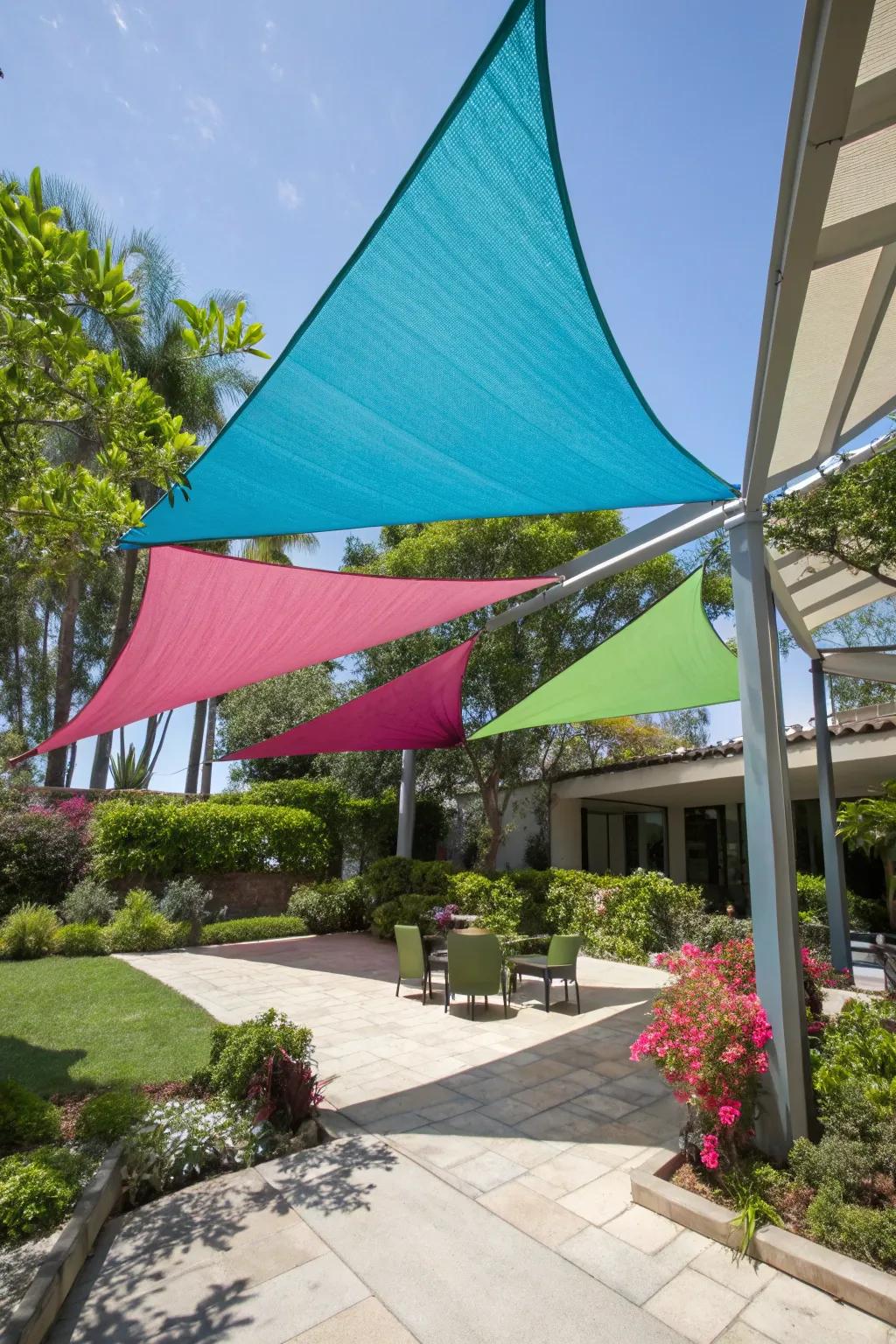 Shade sails provide a modern and stylish touch.