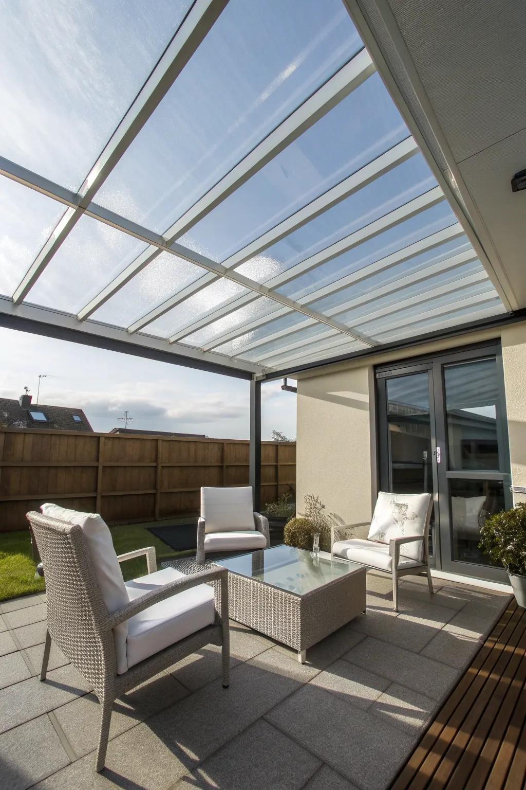 Polycarbonate roofs provide light and UV protection.