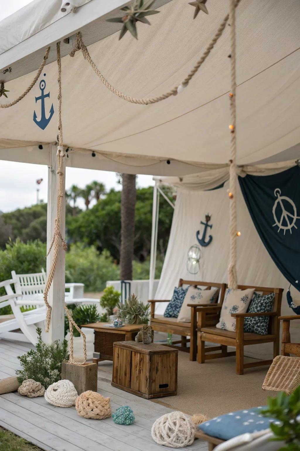 Sailcloth tarps add a nautical touch to patios.