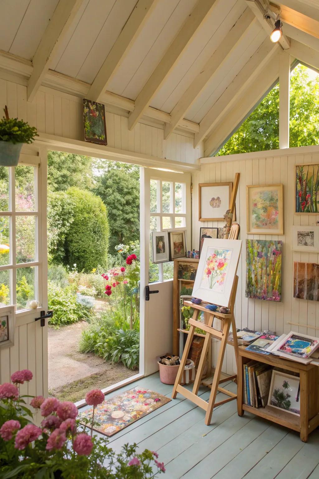 An inspiring art studio made from pallets.