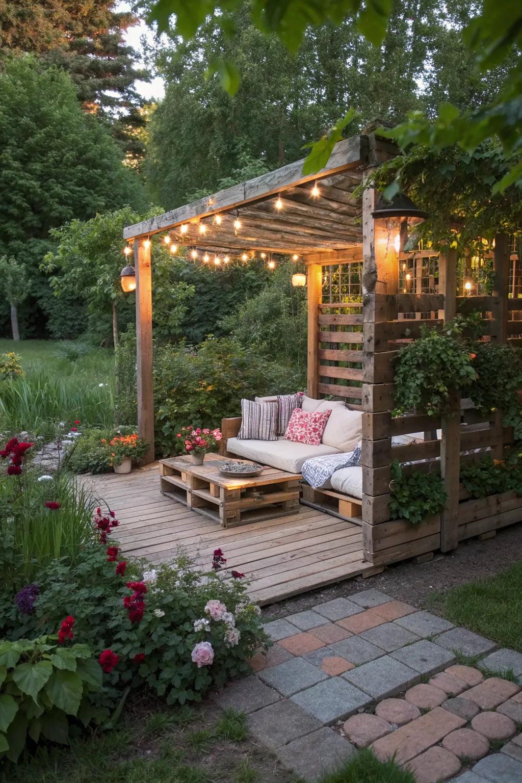 A pallet pergola for stylish outdoor relaxation.