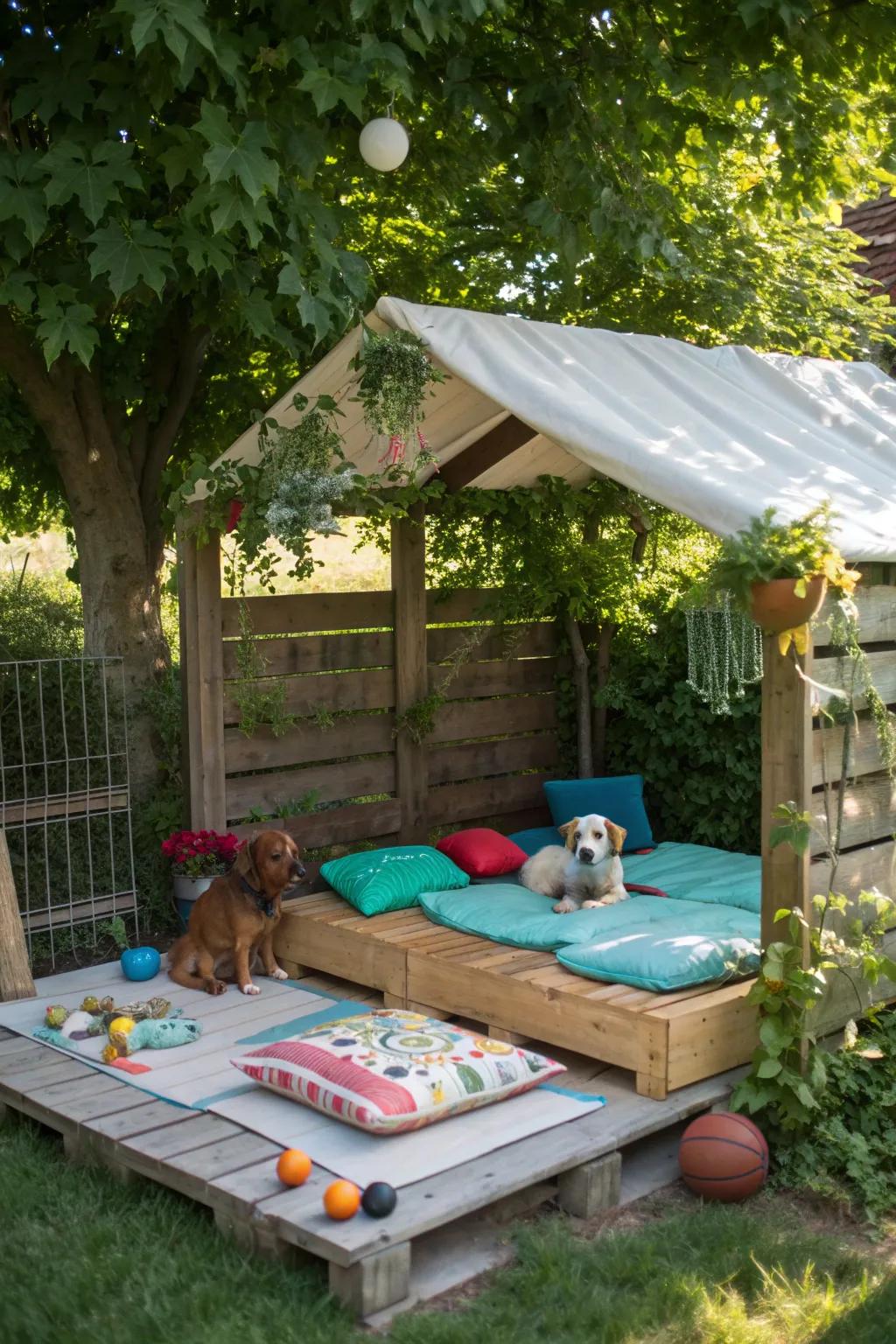 A pet paradise crafted from pallets for furry friends.