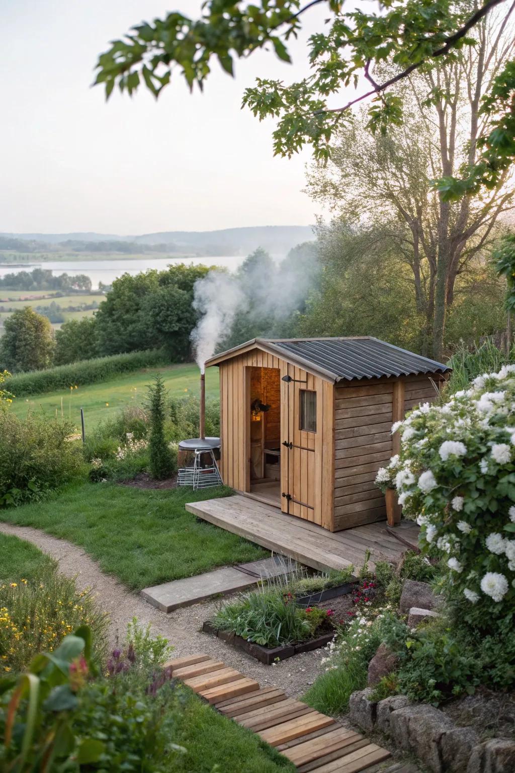 A sustainable sauna crafted from pallets for ultimate relaxation.