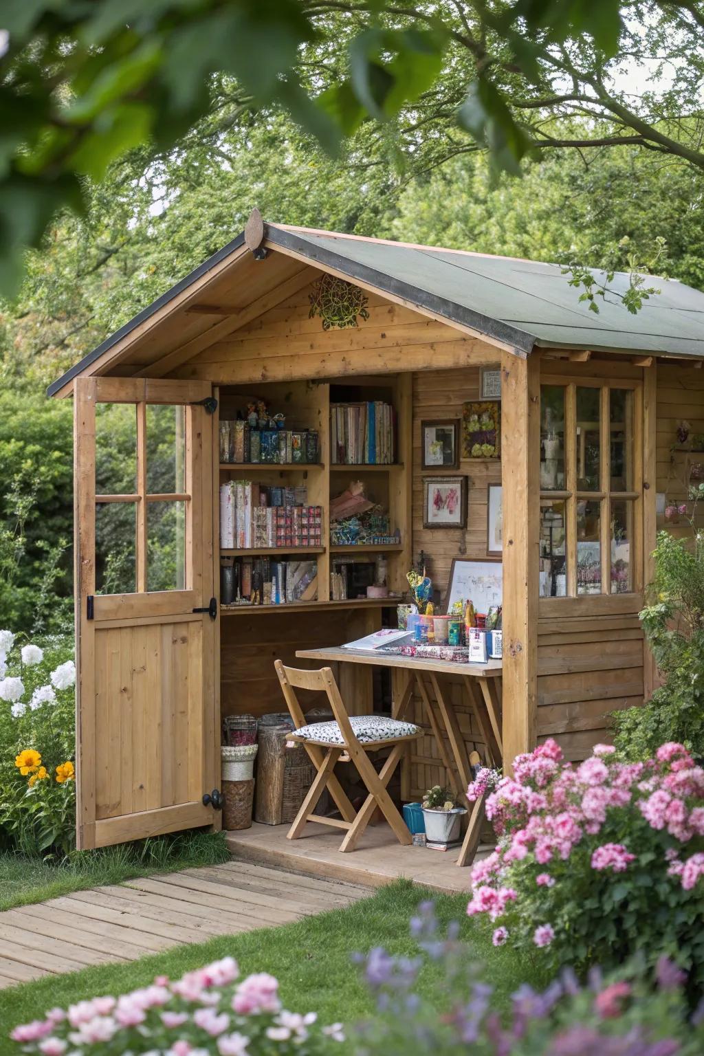 A crafting cabin made from pallets for creative endeavors.