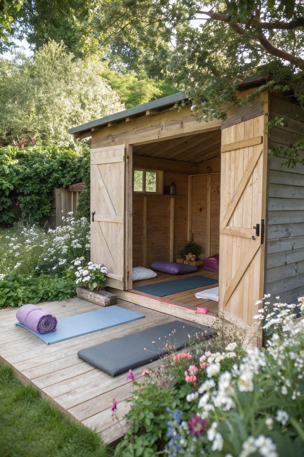 A yoga and meditation space crafted from pallets.