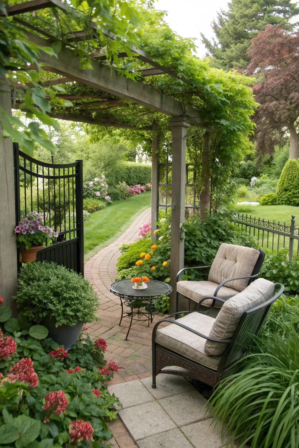 A seating area invites you to relax and enjoy your garden.