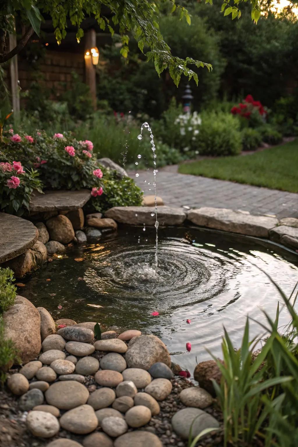 A small stone-surrounded pond adds a touch of tranquility to any garden.