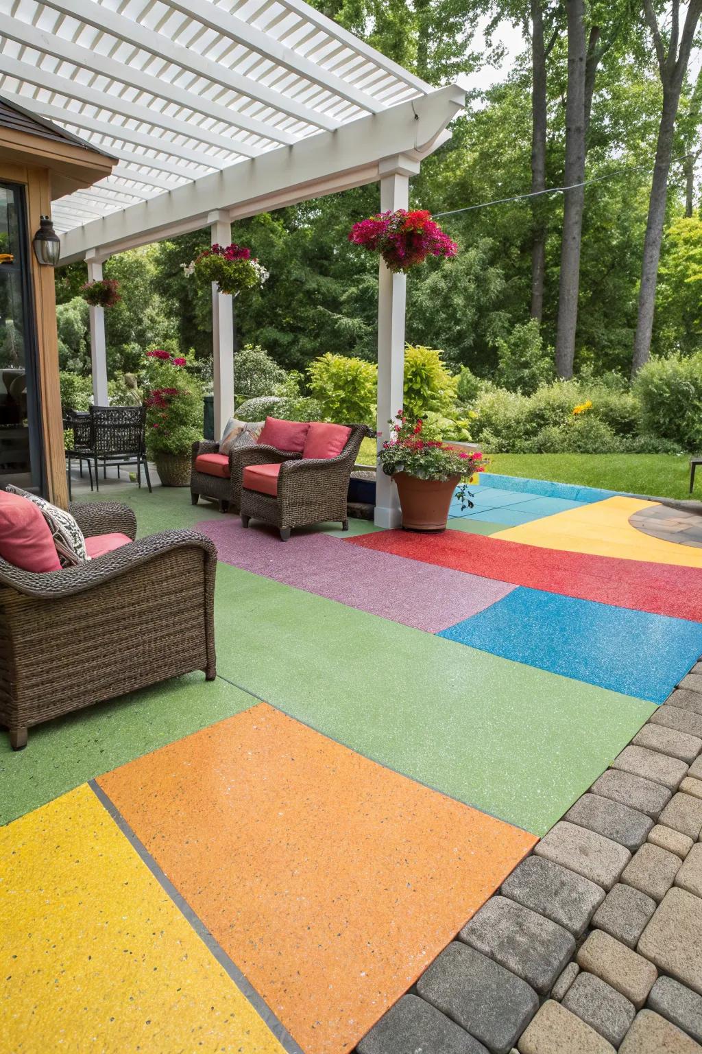 Colorful epoxy designs add a personal touch to your patio.