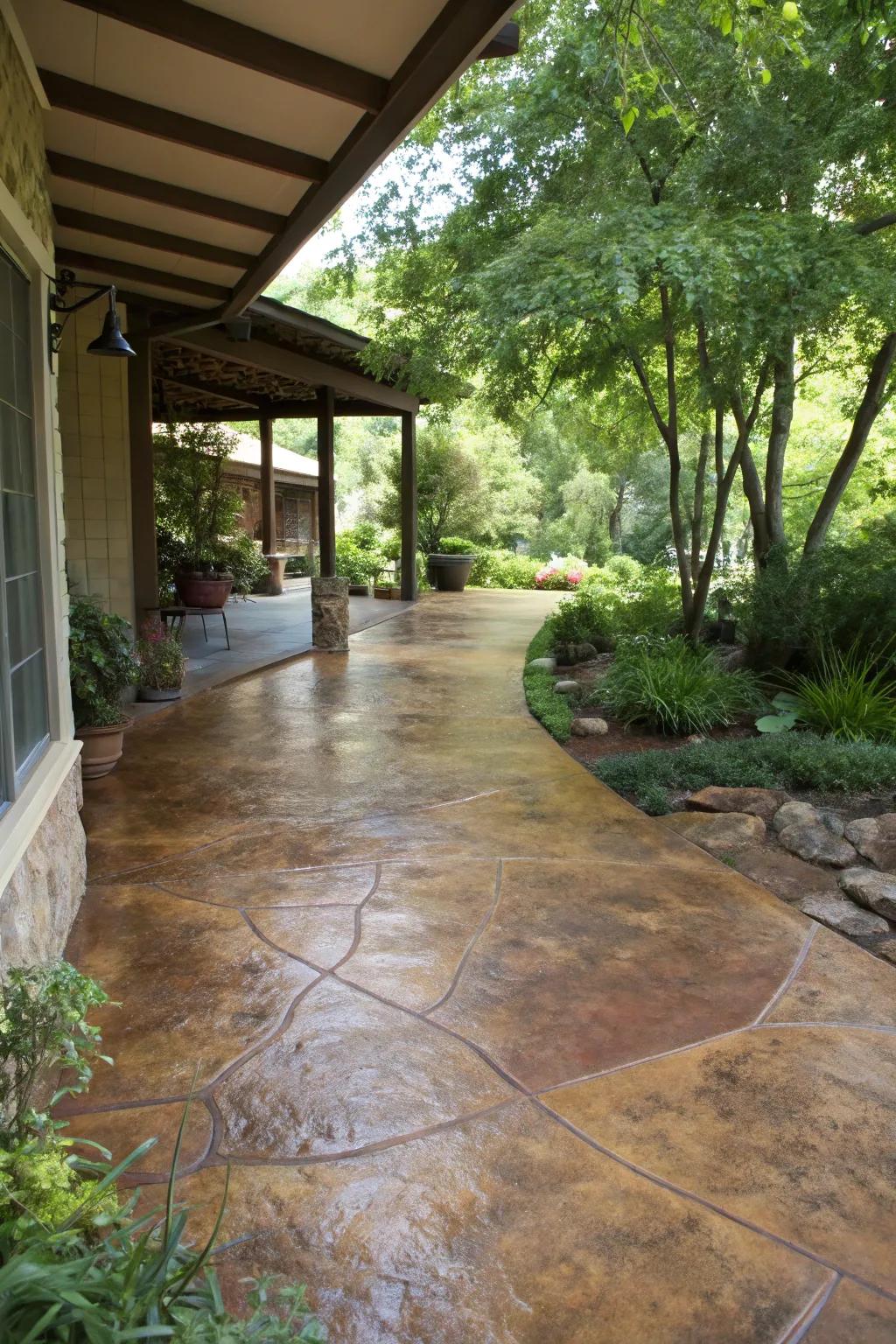 Earthy epoxy tones create a natural, cohesive outdoor space.