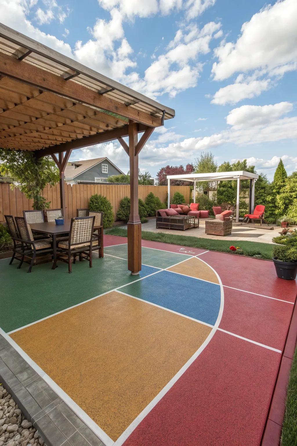 Epoxy flooring helps organize your patio into distinct zones.
