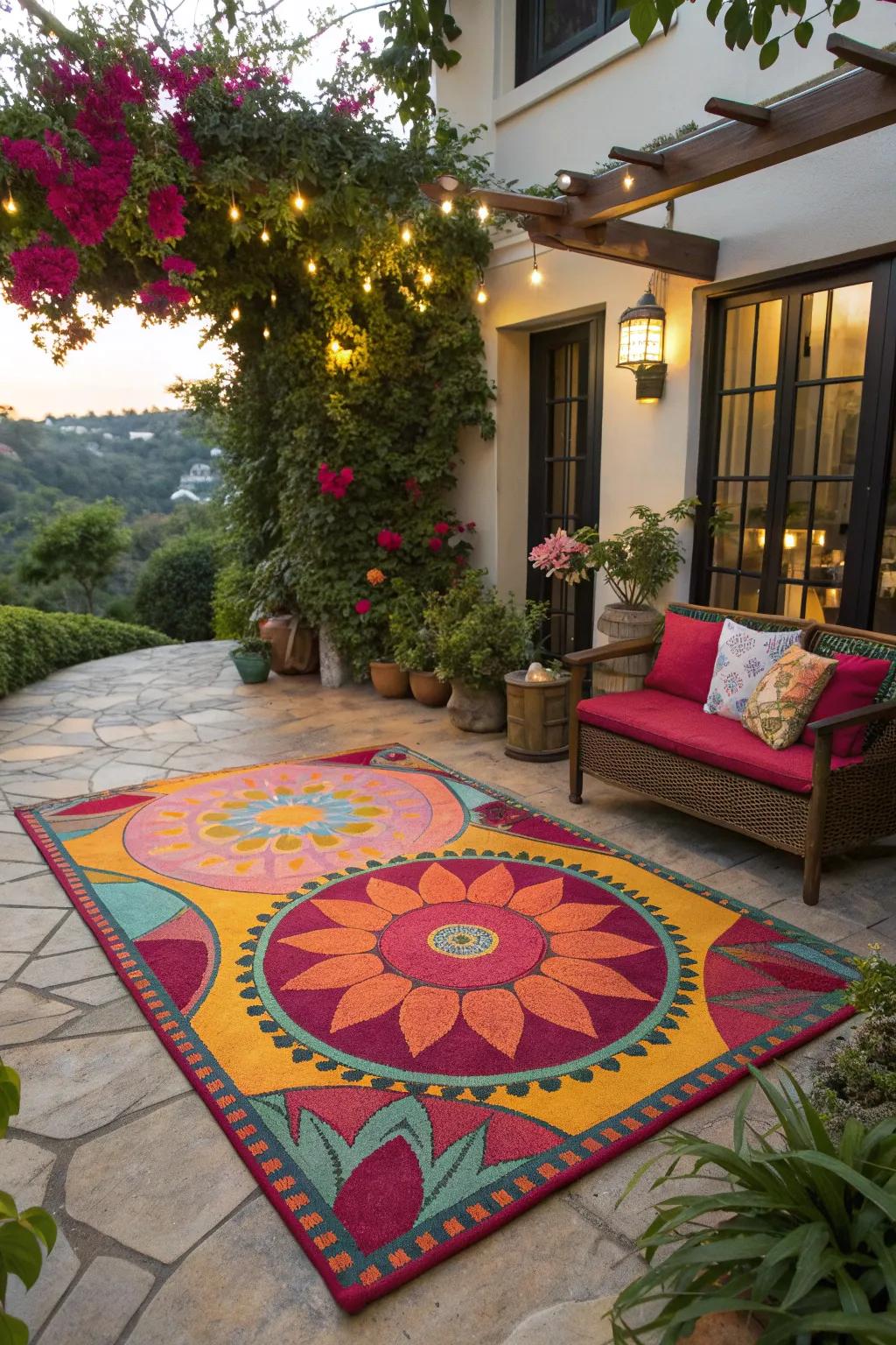 Epoxy rug designs create focal points and invite relaxation.