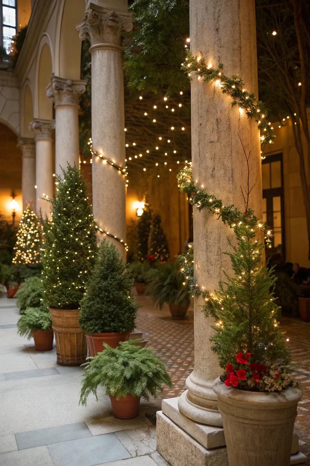 A natural nook with plants creates an inviting holiday atmosphere.