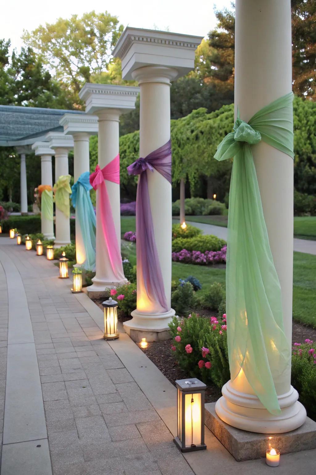 Eco-friendly elegance with sustainable materials brings joy to these columns.