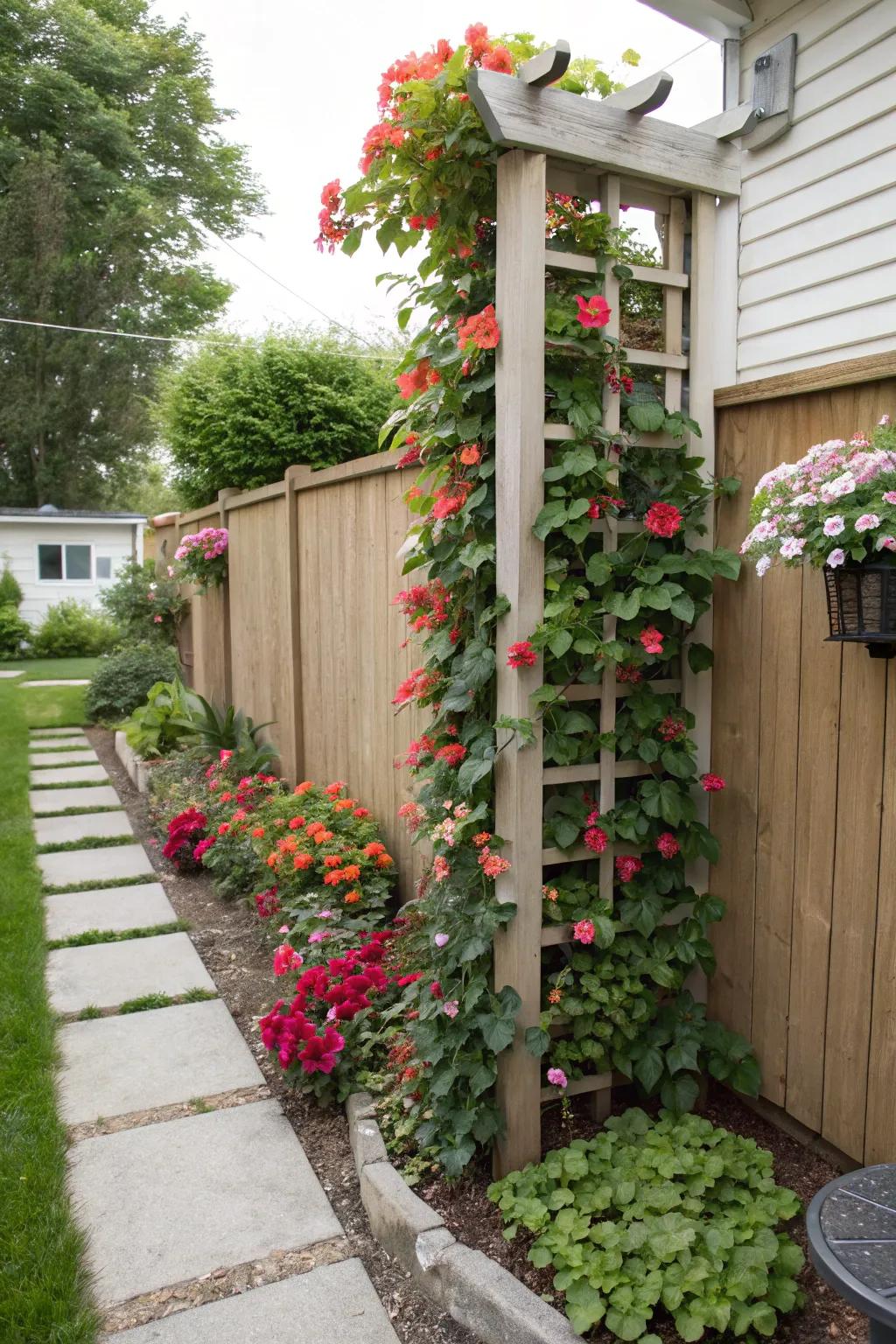 Vertical elements add dynamic height to begonia displays.