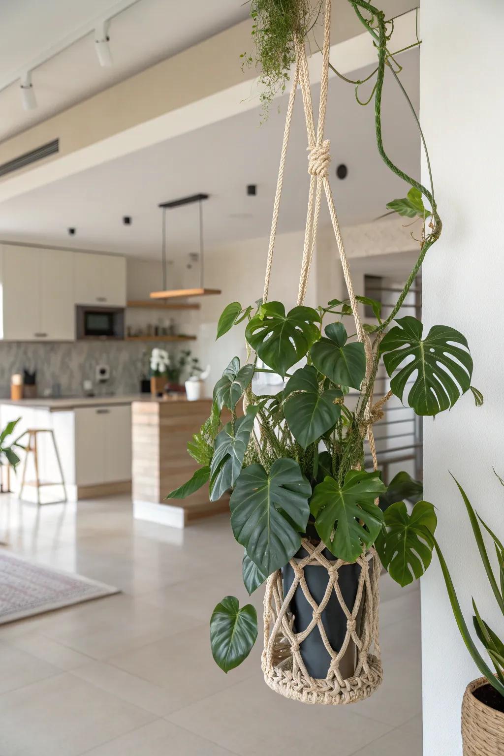 Hanging trellises create captivating aerial displays.