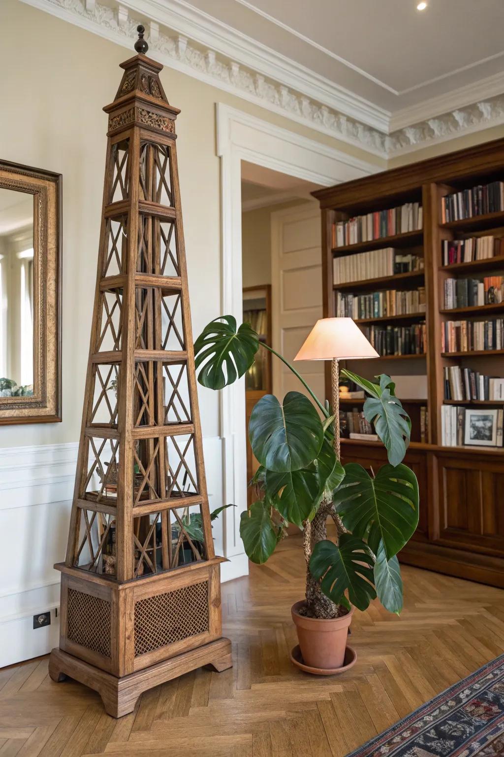 Wooden obelisks offer sophisticated support.