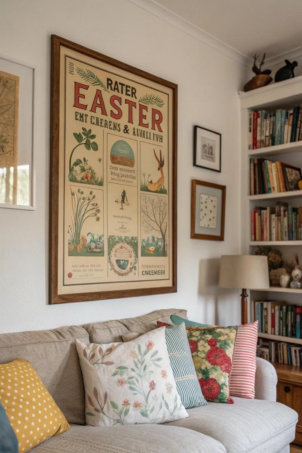 A vintage Easter poster adds nostalgic charm to your decor.